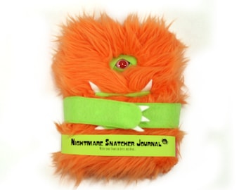 Nightmare Snatcher children's fuzzy monster journal, orange green monster book Lomper