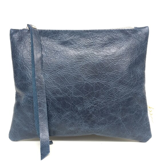 Leather pouch blue, blue leather purse, small leather bag blue