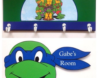 kids coat rack, boys coat rack, boys room signs, ninja turtle room decor, boys room decor, children's coat rack, personalized coat rack