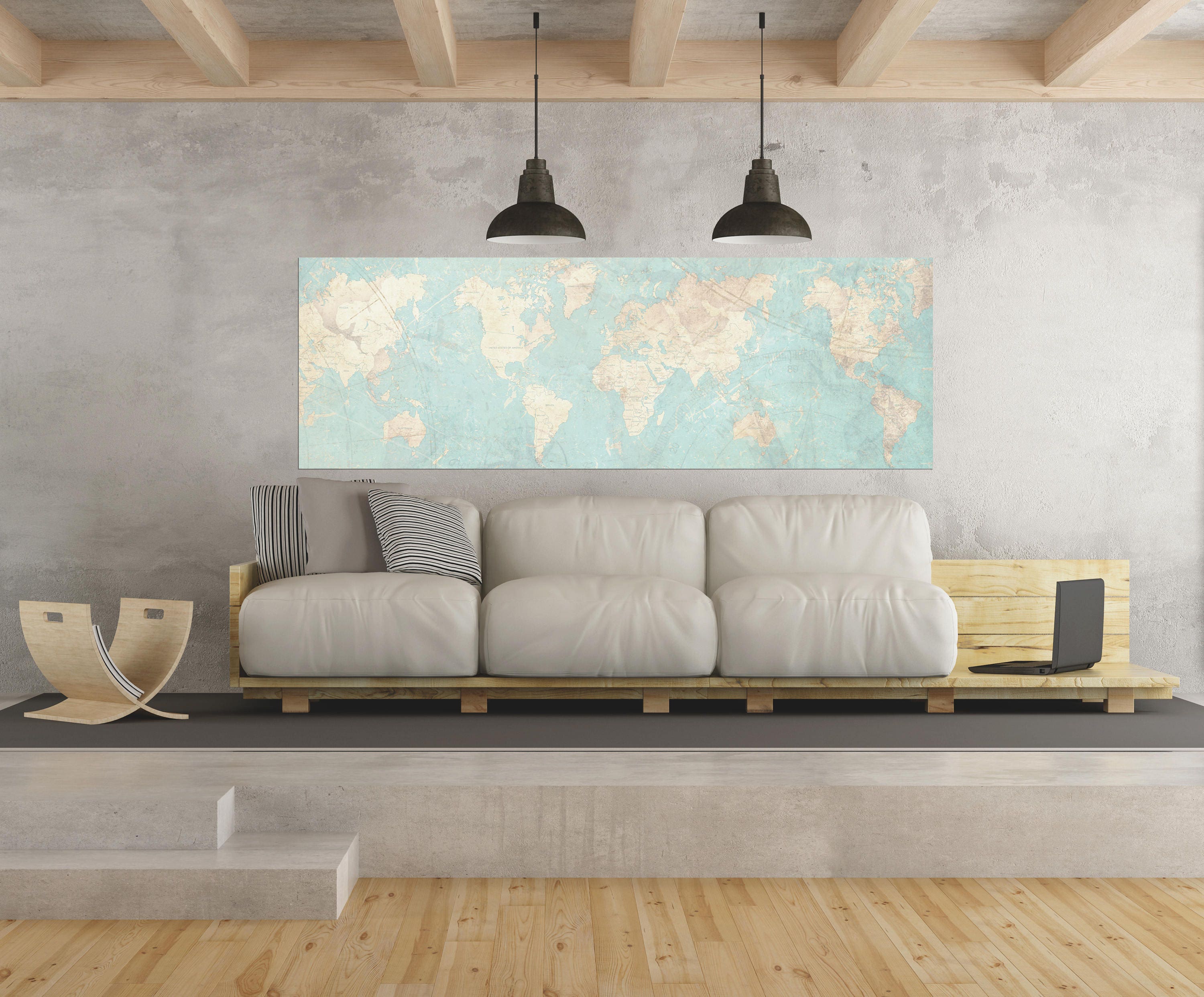 WORLD MAP Canvas Print Vintage Map World Map Horizontal Extra