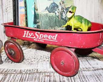 Antique Hy-Speed Toy pull wagon, Little red wagon, Childs red wagon, Vintage Red Wagon