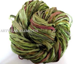 Pure Sari Silk, Iguana Mix, Per Yard, Chartreuse, Recycled Sari Silk, Fabric, Ribbon, Silk, Sari silk, ArtWear Elements, 220