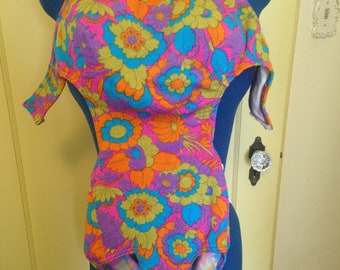 Vintage 1960s Gottex swimsuit vivid floral motif, ultra mod