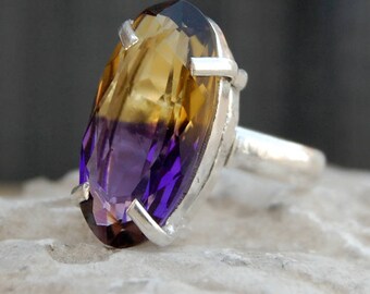 ametrine Ring, Natural oval cut ametrine sterling silver ring, ametrine Solid silver ring Jewelry