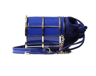 Vegan patent leather mini bucket messenger bag