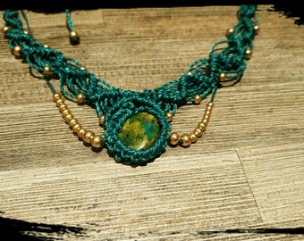 macrame necklace with chrysocolla stone