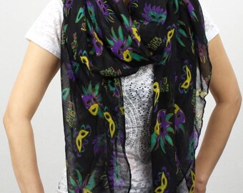 Mardi Gras Masquerade Polyester Scarf - Black