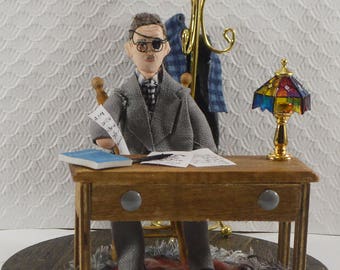 James Joyce- Doll Miniature- Diorama Scene- Unique Art- Literary Figure - Irish Writers