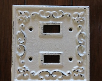 White Switch Plate/Double Light Switch Plate/Antique White or