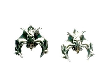 Vampire Bat Stud Earrings antique silver bat post earrings Handmade Gift