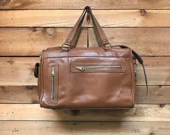 Vintage Weekender Duffel Bag Vtg Brown Leather Travel Messenger Bag Satchel