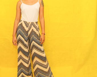 Striped Pattern Boho Wide Leg Pants Small