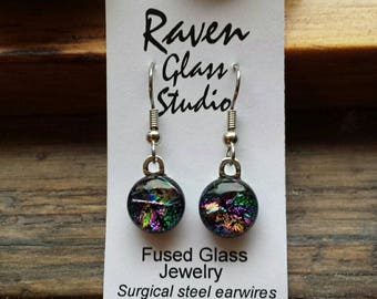 Fused dichroic glass earrings, Fused glass jewelry, Art glass earrings, Dangle earrings, Kiln fired glass earrings, Fused glass, EA276
