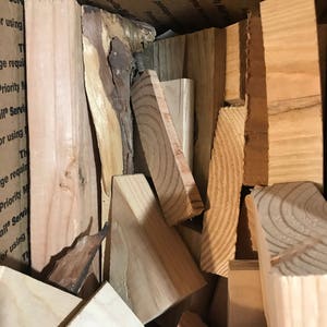 Box of scrap wood for projects, crafts, etc