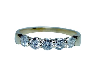 Vintage 18K Gold Diamond Anniversary 5 stone Ring Band Estate