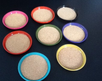 vintage colorful coaster set laquerware Japan nos