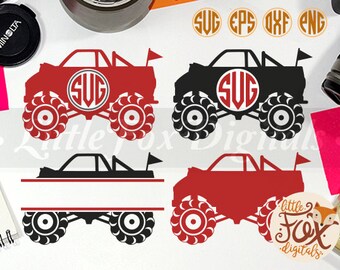 Monster Truck Monogram Split Car Race Silhouette Clipart Vector Digital Illustration Scrapbook svg eps png dxf