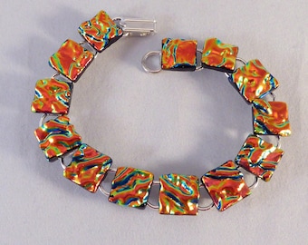 8 Inch OrangeDichroic Fused Glass Bracelet, Fused Glass, Dichroic, Glass Bracelet, Dichroic Bracelet, Dichroic, Fused Glass Bracelet, Orange