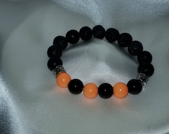 Orange and Black Glass Bead Essential Oil Diffuser Bracelet