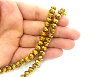 70 Pcs (8x6 mm) Gold Rondelle Faceted Glass Beads , 1 strand approx. 45 cm ( approx. 17,5 inch) G2513