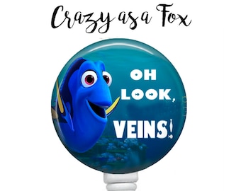 Dory Oh Look, Veins! Phlebotomist Retractable Badge Holder, Badge Reel, Lanyard, Stethoscope ID Tag, Phlebotomist Gift
