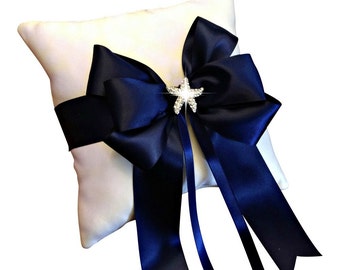 Navy Blue Ring Bearer Pillow - Ringbearer Pillow - Wedding Ring Pillow - Starfish Ring Pillow - Beach Wedding - Custom Ring Pillow