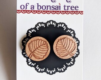 Fagus Earrings, Tasmanian myrtle wood fagus leaf studs