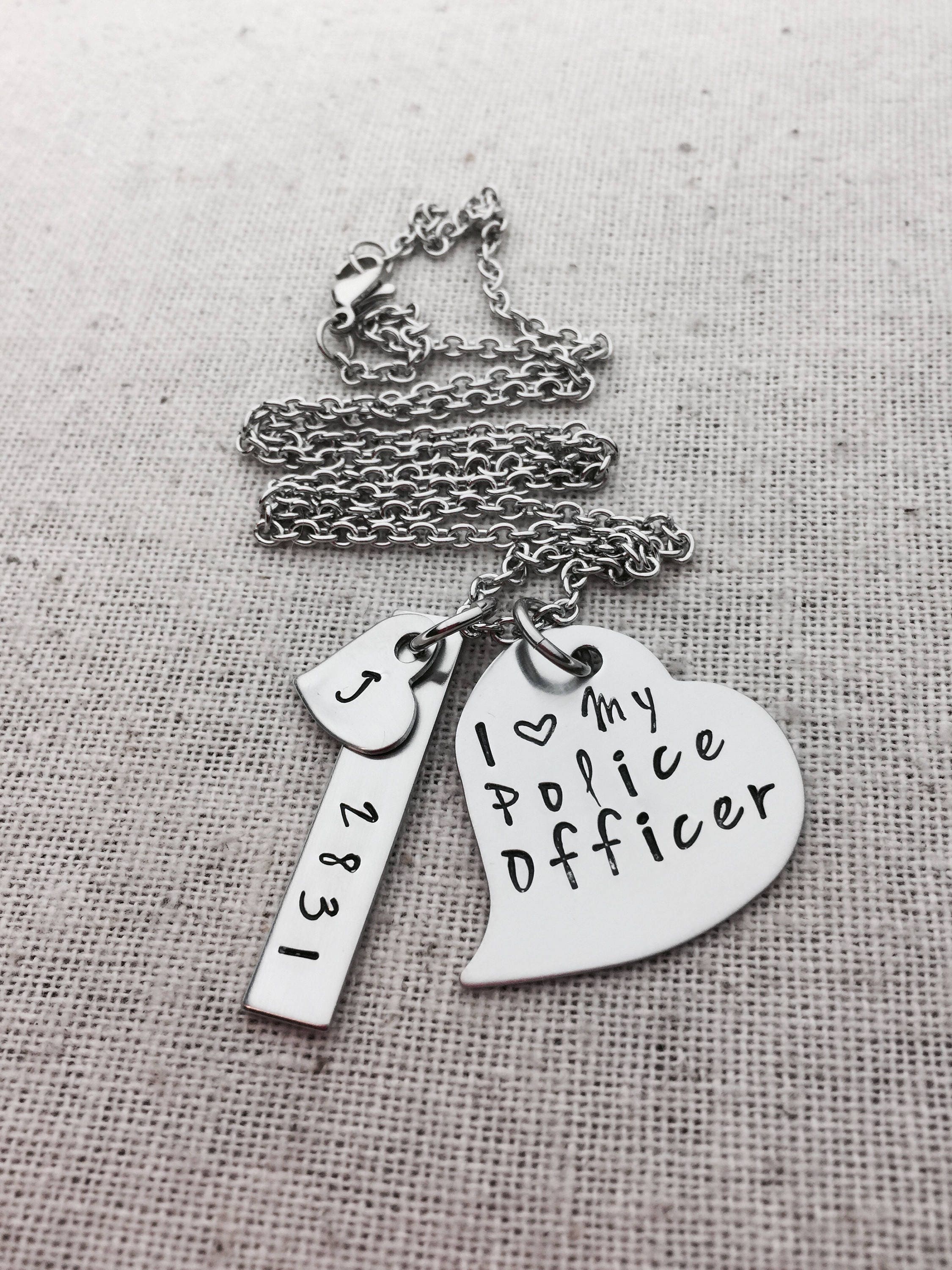 I Love My Police Officer Necklace Personalized Hand Stamped