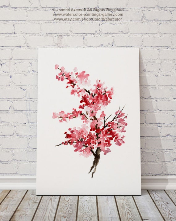 Pintura acuarela de la flor de cerezo rosa regalos para ella