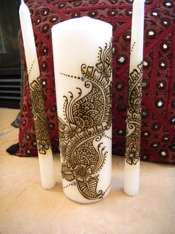 Unity Candle  Set with Henna  Henna  Candles  with Swarowski