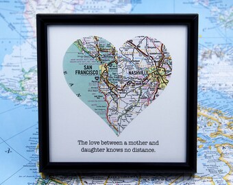 Mother Daughter Gift Mother's Day Gift Mom Birthday Gift Personalized Distance Grandma Long Distance Mom Framed Map Heart Mother In Law Gift
