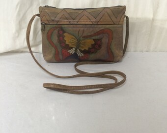 Painted Leather purse,bag,butterfly, painted leather, purses ,butterflies, shoulder bag
