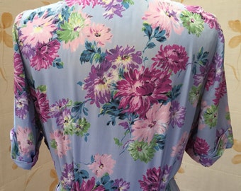 1950s vintage floral rayon dress with pearl buttons