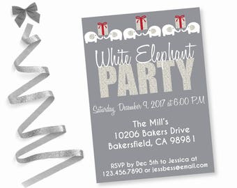 White Elephant Christmas Party Invitation, White Elephant Party, Digital Invite, White Elephant Gift Exchange, Printable Invitation