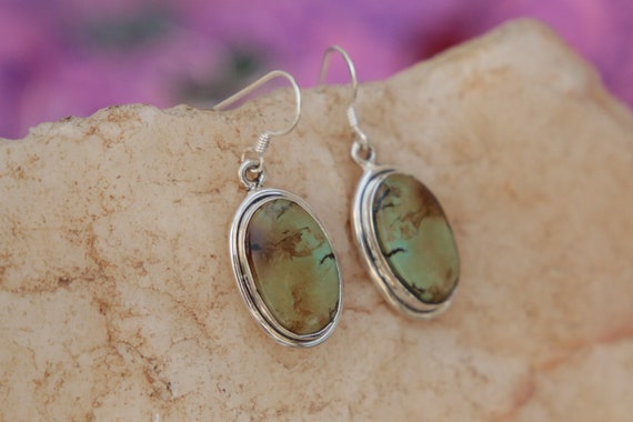 PALE TURQUOISE EARRINGS - Rare Natural Turquoise - 925 Sterling Silver Earrings - Gemstone - Vintage style - Green turquoise - Bohemian