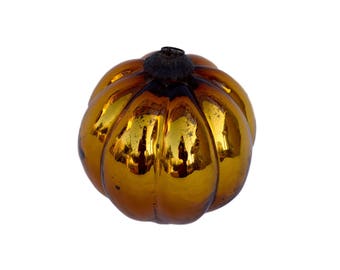 Vintage LARGE Amber Kugel Christmas Ornament - Ribbed Orange Mercury Glass Christmas Ball - Antique German Christmas Tree Décor