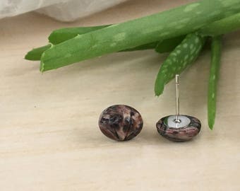 Stud Leopardskin 10mm, Jasper Natural Zen, Ovale Cabochon Stone, Stud Earrings Boho, Leopard Post Earring, Jasper Gemstone Small, Gift Post