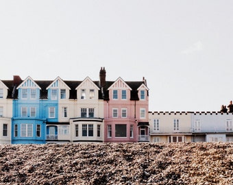Seaside Print - Pastel Houses Fine Art Photograph - English Beach Decor - Aldeburgh, Suffolk - 8x12