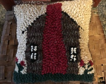 Log Cabin Hand Punched/Hooked Pillow