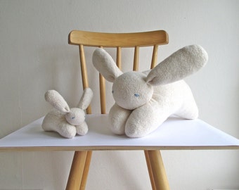Bunny, mama and baby set, organic, cuddly, soft, natural, Waldorf style, eco-friendly, white, cotton, wool, Easter