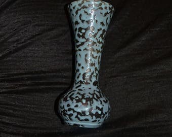 Vintage Black and Turquoise Blue McCoy Brocade Vase Splatter Glaze