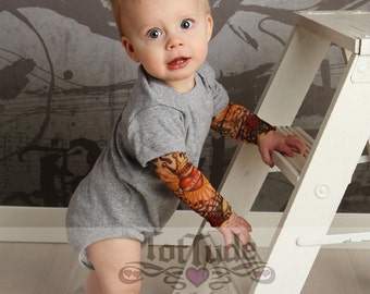 Heather Gray Bodysuit Baby Tattoo Sleeve Shirt for Babies