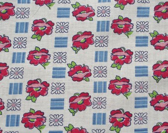 Vintage Feedsack Floral Feed Sack Flour Sack Fabric Pink Blue 37 x 46 inches