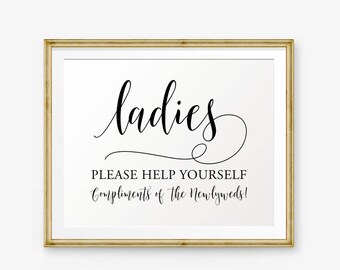 Wedding Bathroom Sign Printable, Ladies Bathroom Printable, Wedding Restroom sign, Bathroom Basket Sign, Help Yourself Sign, Ladies sign