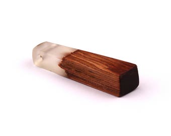 Wood Resin Pendant - Natural Mahogany Wooden Charms - White Epoxy Resin Necklace - Jewelry Supplies - Wooden Beads - 49x10x12mm - BB1021MW