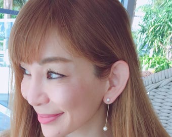 14k Solid Gold chain Akoya pearl earrings