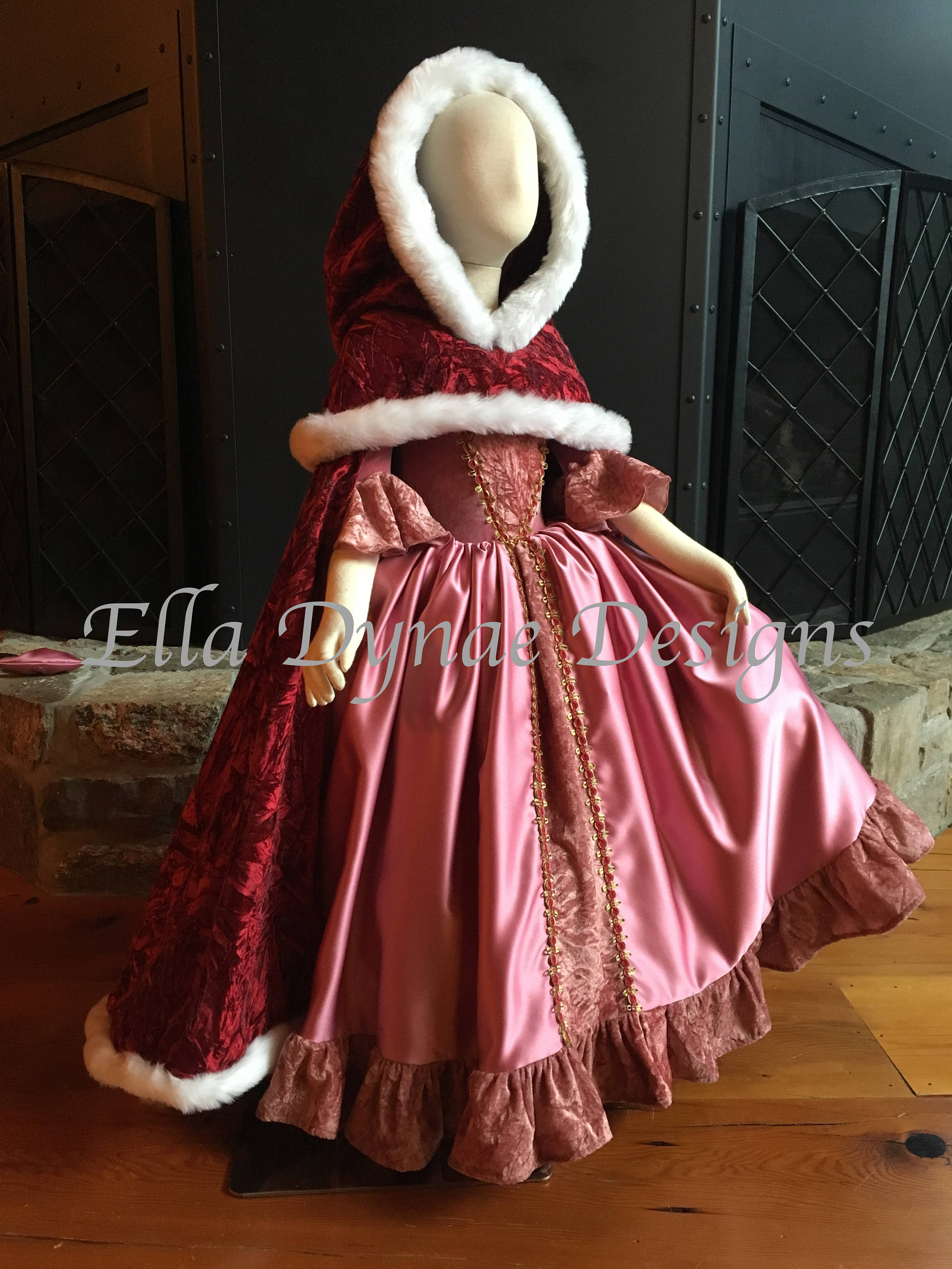 Belle Cape in Red Velvet with Faux Fur Trim Disney Inspired