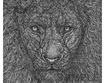 Digital Download Printable PDF Coloring Page Adult Wall Art Print Hand Drawn Lion King Of The Jungle