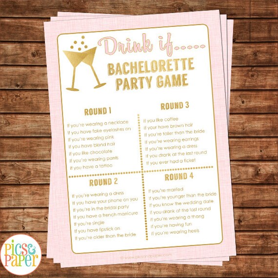 Bachelorette Party Drinking Game Printable Drink if Gold and