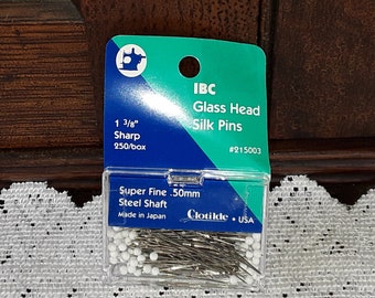 Clotilde IBC Glass Head Silk Pins - Straight Pins - 1 3/8" Super Fine - 250/Box - White